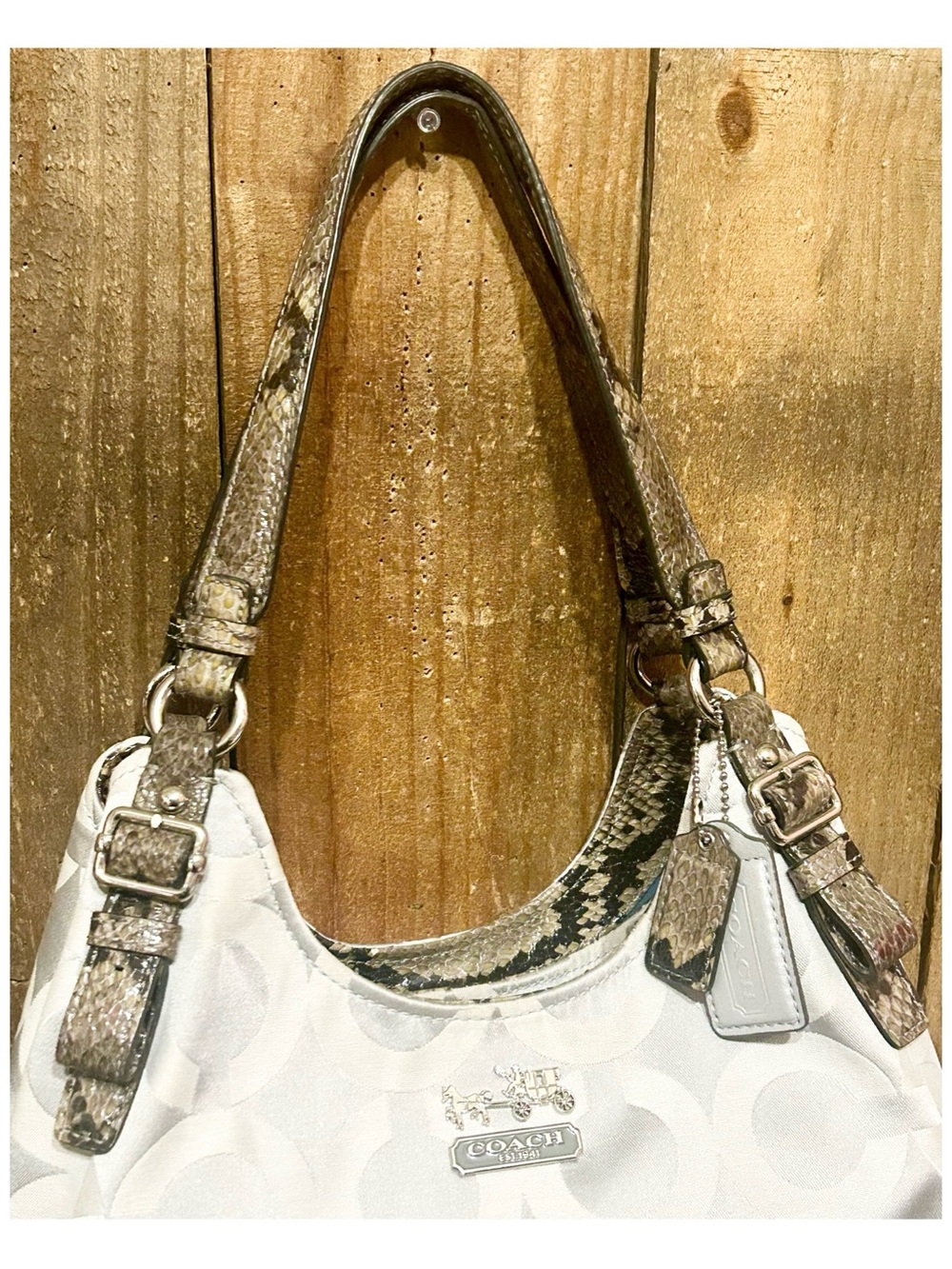 Coach. 4 Piece: Maggie Op Art Shoulder Bag with Free Watch, Wristlet & Dust Bag. - Picture 9 of 16